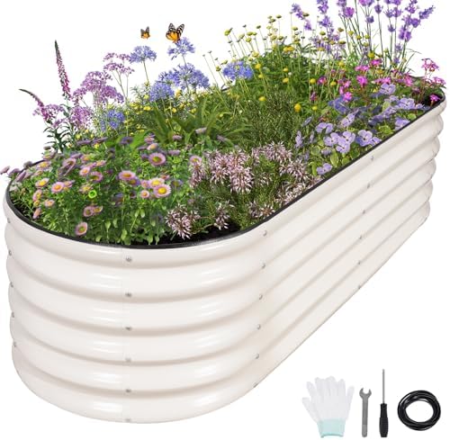 Jardinera de Metal Ovalada de 6x2x1,4 Pies para Exterior (Blanco)